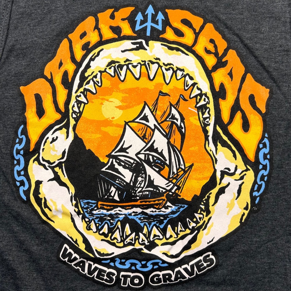 Dark Seas Division Tank Top Mens L Charcoal Heather Gray Shark Waves Surf Skate